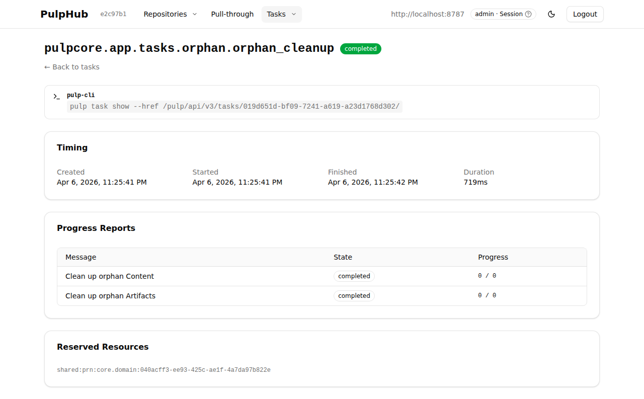 Task detail with timing and progress